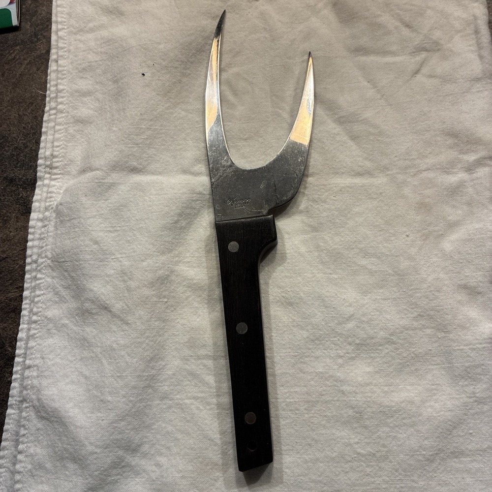 VERNCO Stainless Steel Claw Meat Fork Knife Carving Wood Handle Vtg Japan